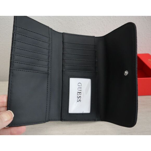 Guess E9455151 Women's Black Logo Embossed Abbas SLG Tri-Fold Wallet - Picture 4 of 7